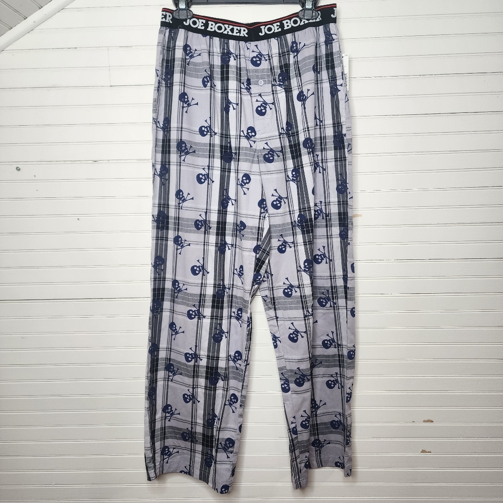 Joe Boxer Skull & Bones Sleep Pants Gray Plaid Size‎ Large Men’s Lounge Pajamas